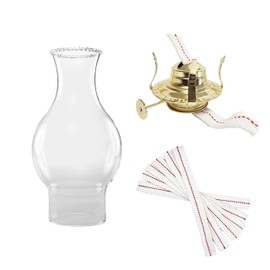 Light of Mine - Oil Lamp Replacement Kit Including 3" x 8 ½” with 4 ¾" Bulge Beaded Top Chimney, #2 Brass Plated Burner, and ¾ Replacement Wick Strips (Beaded Chimney, #2 Burner, Wick)