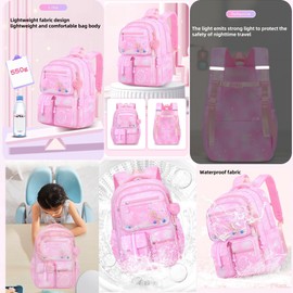 ZHANAO Girls Backpack with Bow Heart-shaped School Bag Lightweight Waterproof Bookbags with Multiple Pockets