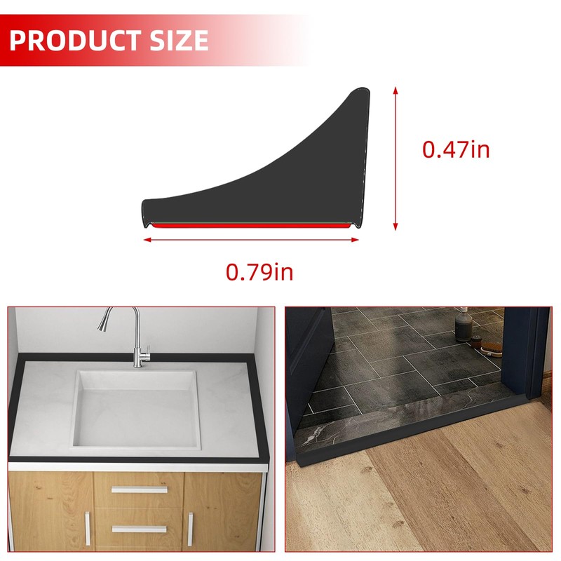 bzijaslle Silicone Shower Seal Water Dam, Black, Shower Threshold Water