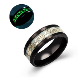 Green Glow In The Dark Comfort Fit Dragon Wedding Bands For Men or Stainless Steel Wedding Rings For Women by Ginger Lyne Black Bridal Bands For Couples