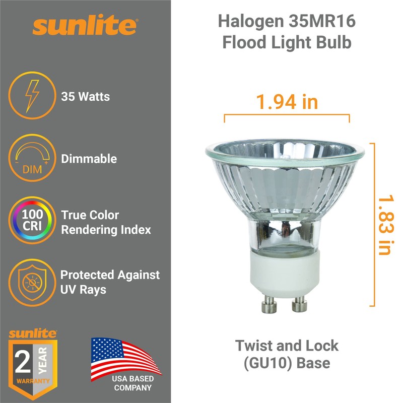 Sunlite 40712 MR16 Halogen Reflector Bulb, 35 Watt, 38° Flood,