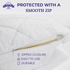 Posh Tag Quilted Zipped Pillow Protector Pack of 6- 50cm x 75cm Soft and Comfortable Microfiber Pillowcase Protectors - Anti-Allergy and Breathable Pillow Cover