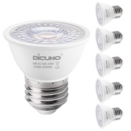DiCUNO PAR16 LED Bulb 60W Equivalent, 6W Short Neck Spotlight Bulb, 660Lumen, 2700K Warm White, High CRI of 90, E26 LED for Recessed Light, Non-dimmable, 60° Beam Angle, Pack of 6