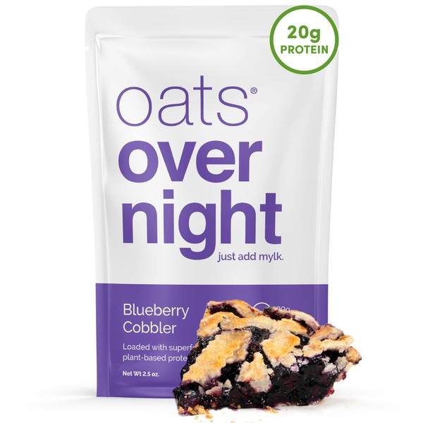 Oats Overnight - Blueberry Cobbler - Vegan, 20g Protein, High Fiber Breakfast Shake - Gluten Free, Non GMO Oatmeal (2.5 oz per meal) (16 Pack)