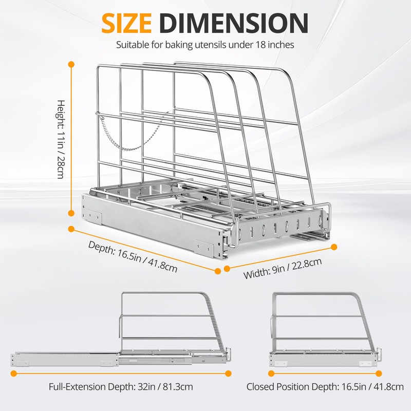 Pull Out Cabinet Organizer for Cutting Board, Cookie Sheet, Baking