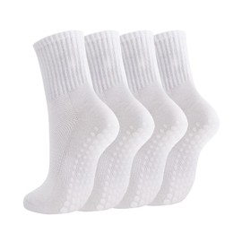 Breslatte Crew Pilates Socks with Grips for Women Non Slip Cotton Grip Socks for Yoga Hospital Barre Home Daily Mesh 4white