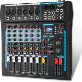 8 Channel Audio Mixer with Reverb, Bluetooth, USB Port, 48V Phantom Power, Professional DJ Mixer for Recording Karaoke Podcasting Microphones Smartphone - model: AX-60PRO-16DSP