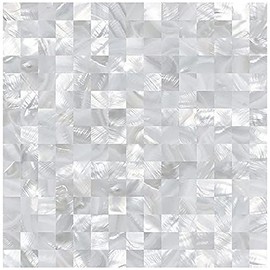 Mother of Pearl Peel and Stick Backsplash MOP Shell Mosaic Subway Tile, for Living Room Background Wall and Kitchen 12In x 12In White (10 Pack)