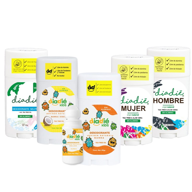 DIADIE Desodorante natural, Elimina mal olor, multipack familiar 6 Pack