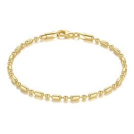Moonfox 14k Gold Bracelets for Women Chain Chic 14k Gold Love Bracelet Beaded Charm Bracelets for Women with Lobster Clasp 6.5/7/7.5/8/9 in (7.5)