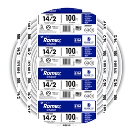 Southwire Romex Brand Simpull Solid Indoor 14/2 W/G NMB Cable 100ft Coil - SW# 28827423