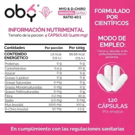 Myo y D-Chiro Inositol 401 Ultra 2050mg por porcion  100 Pureza Certificada  Vitaminas Mujer  Mayo Myonisitol  Oby Suplemento Alimenticio  120...     