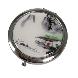 Jtbling Portable Vanity Mirror Metal Makeup Mirror Flip Mirror Round Handheld Compact Mirror (Mountain and Water)