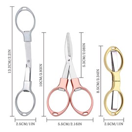 6PCS Folding Scissors, Portable Stainless Steel Safety Scissors, Glasses-Shaped Mini Shear with 3 Colors for Home Office Travel (Rose Gold, Gold, Silver)