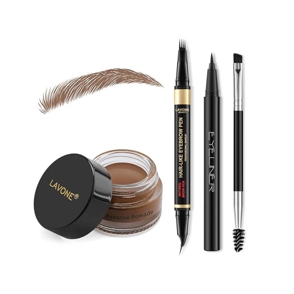 LAVONE Eyebrow Pen Brow Kit, with Waterproof 4 Tip Microblading