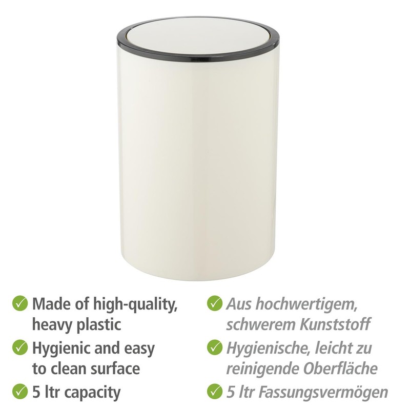WENKO Inca Swing Lid Bin, 5 Litre Capacity, Bathroom Bin