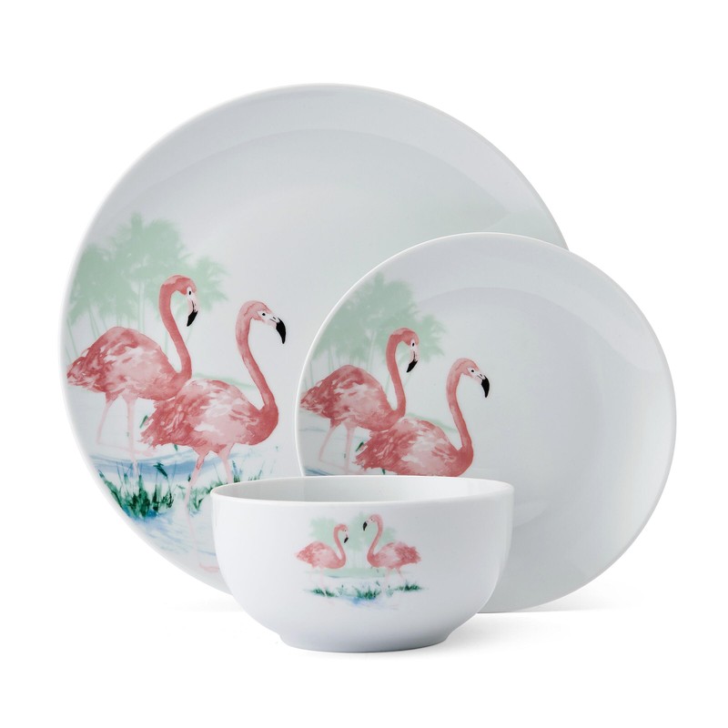 Studio Nova Flamingo Haven Tropical 12 Piece Dinnerware Plate Bowl