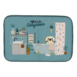 Caroline's Treasures CK7528DDM Cream Pekingese in Bathtub Dish Drying Mat Absorbent Dish Drying Mat Pad for Kitchen Counter Dish Drainer Mat for Countertop, 14 x 21", Multicolor