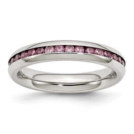 The Black Bow 4mm Stainless Steel and Pink Cubic Zirconia Stackable Band Size 8