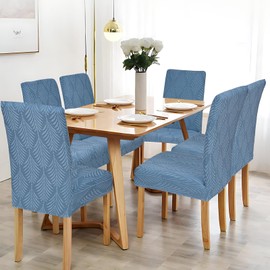 Alishomtll Stretch Chair Covers, Set of 4/6 Chair Covers, Universal for Swing Chairs, Leaf Jacquard Dining Room Chairs Cover, Removable Chairs, Protection for Kitchen, Banquet, Wedding, Party (Blue, 4