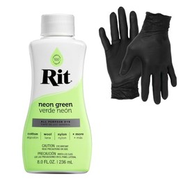 Dye – Rit Liquid Fabric Dye for Crafting, Clothing, and Décor – 8 oz. Bottle – with Artisx Nitrile Gloves Included (Neon Green)
