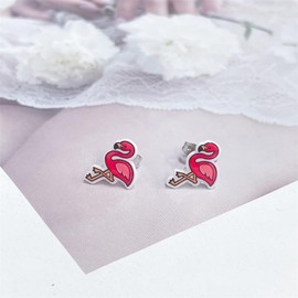 Cute Flamingo Small Stud Earrings for Women Cartilage Dainty Acrylic Colorful Animal Hypoallergenic Studs Fashion Jewelry Decoration Party Christmas Vacation Bff Birthday Gifts Daughter