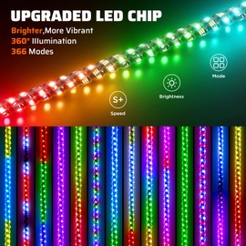 Ehaho 1 PC 4FT Whip Lights with Spring Base, APP & Remote Control Led Whip Lights for Side by Side, Spiral RGB Chasing Lighted Whips with Rocker Switch, Music Led Whips for UTV ATV RZR SXS Can-Am