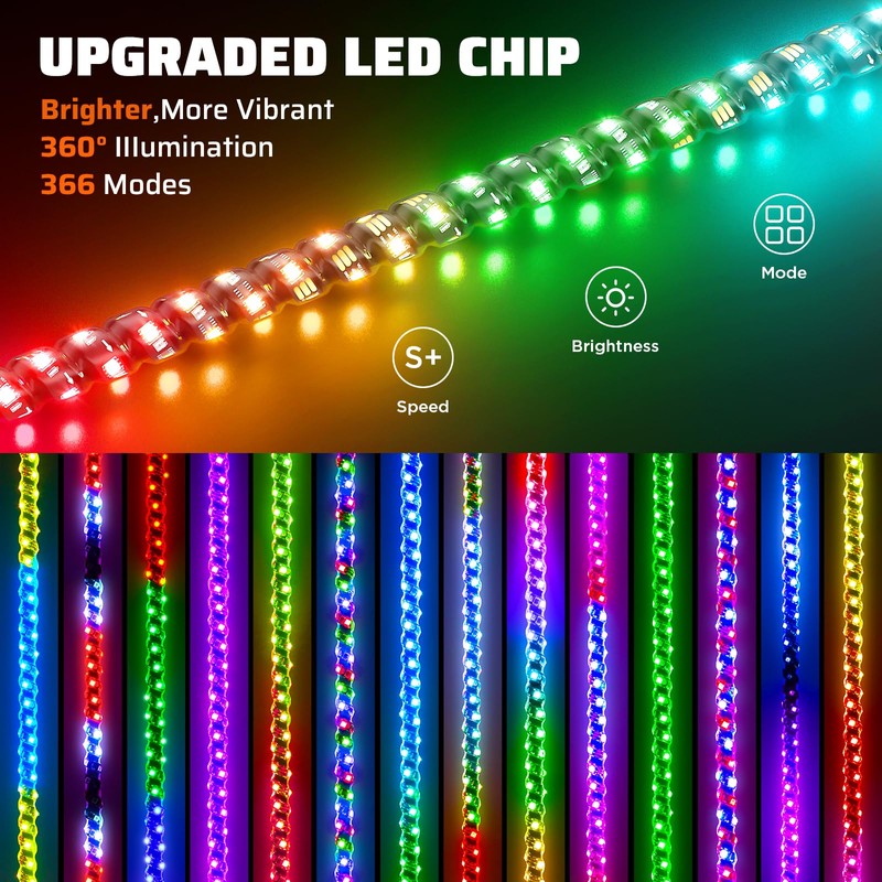 Ehaho 1 PC 4FT Whip Lights with Spring Base, APP