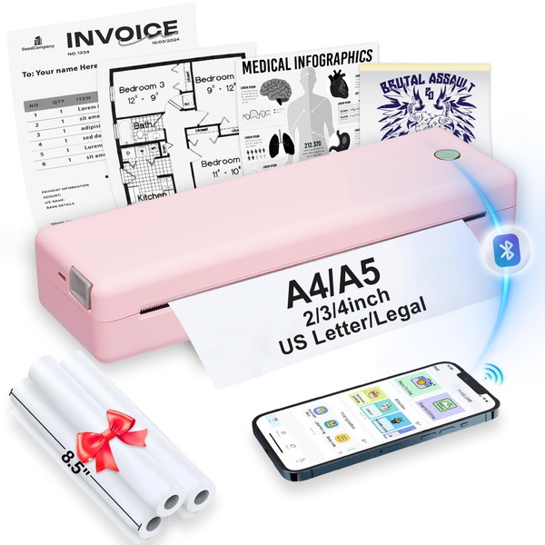 Portable Inkless Printer Wireless for Travel - Bluetooth Thermal Printer