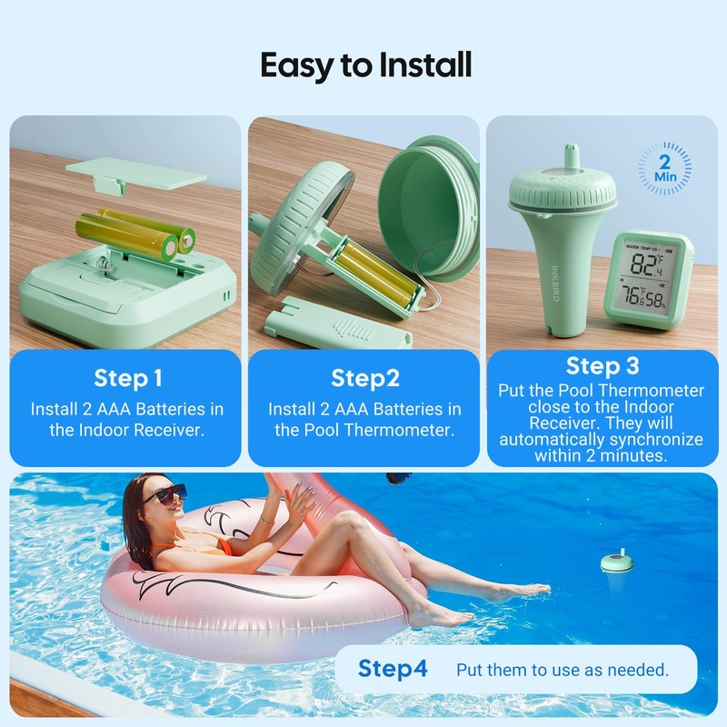 Inkbird Wireless Pool Thermometer and Receiver Set, Floating Thermometer with