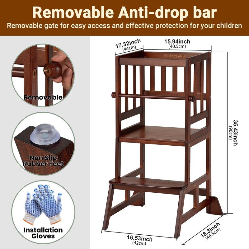 COSYLAND Toddler Standing Tower - Adjustable Height Toddler Kitchen Stool