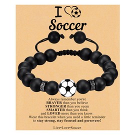 Hisatan Soccer Football Basketball Baseball Bracelet Gifts for Boys Son, Silicone Bead Adjustable Sports Lover Teens Players Team Accessories Jewelry Stuff Gift for 6-16 Years Old Boys Girls