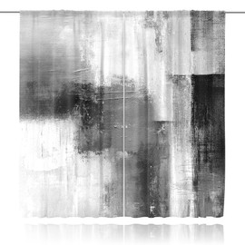 MESHELLY Abstract Grey Curtains 42W x 63H Inch Rod Pocket Rust Black White Art Painting Modern Contemporary Watercolor Cool Oil Print Living Room Bedroom Window Drapes Fabric 2 Panel