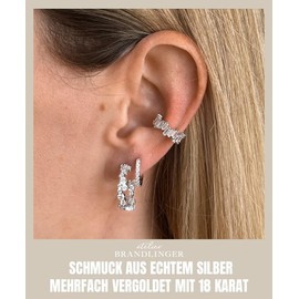 Brandlinger ® Earrings 925 silver. Asymmetric hoop earrings gold with white stones. Women's jewellery 18 carat (silver and gold) for women and girls., White Gold