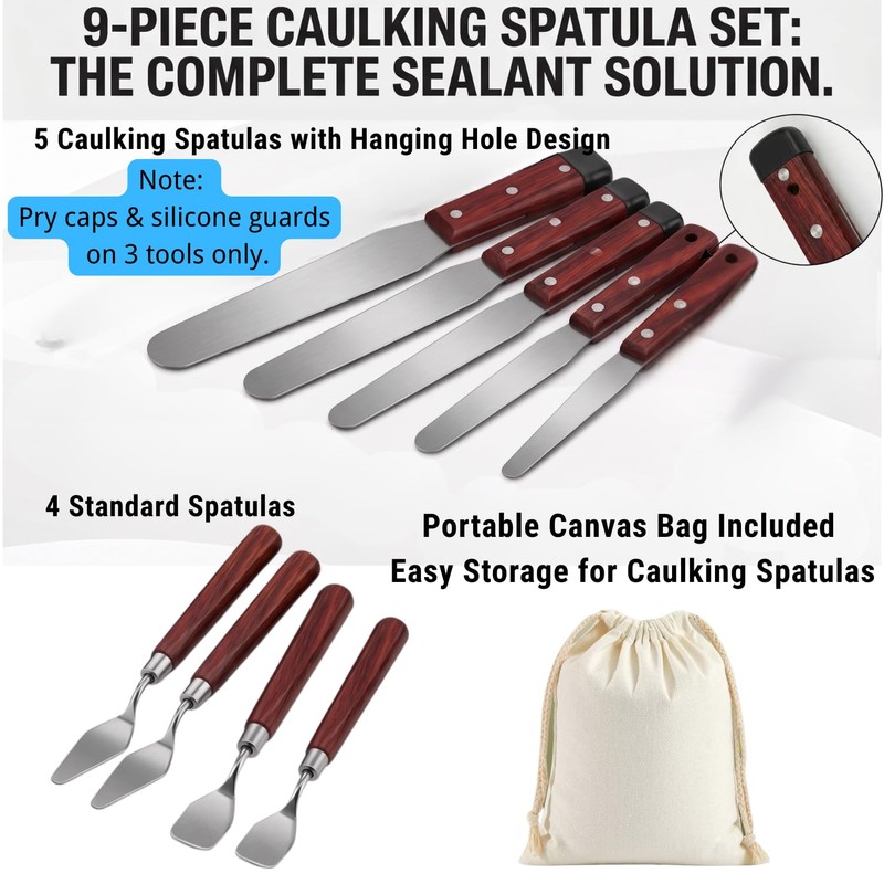 9-Piece Professional Caulking Spatula Set with Wooden Handle