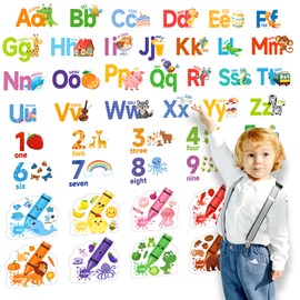 Measyth Alphabet Numbers Wall Decals,Animal ABC Letters Stickers Color Shape Wall Decal for Room Decor,Peel and Stick Removable Stickers for Classroom Bedroom Decoration