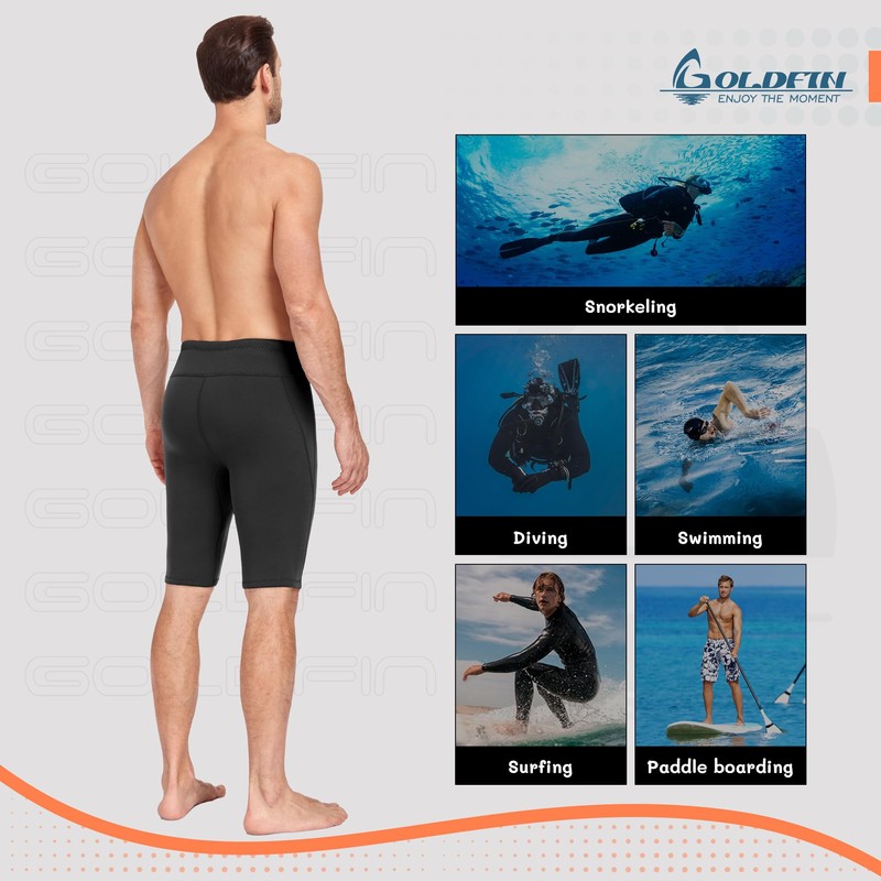 GoldFin Men Wetsuit Shorts, Neoprene 2mm Adjustable Drawstring Short Cold