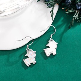 Opal Goat Earrings Sterling Silver Animal Dangle Drop Earrings Opal Goat Jewelry for Women Mum