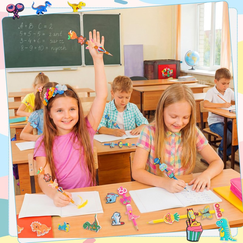 100Pcs Mixed Pencil Toppers, Cute PVC Pencil Clip, Random Different