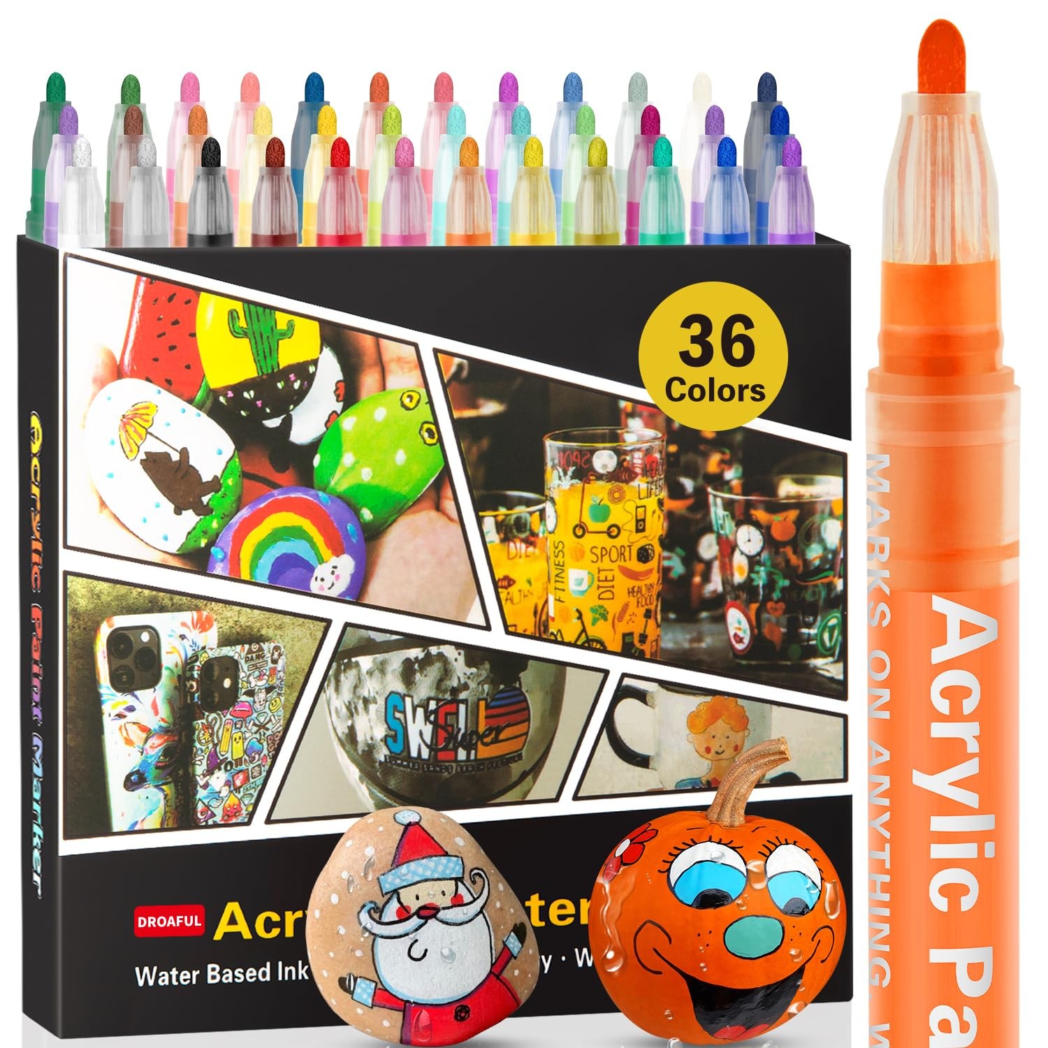 Acrylic Paint Pens Markers -36 Color Waterproof Paint Pens for Rock Painting,Stone, Ceramic, Glass, Wood, Fabric, Canvas, Porcelain, Metal,Plastic, Water Based Quick Dry Non-Toxic and No Odor