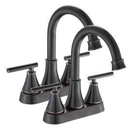 Bathroom Sink Faucet 4 Inch 2 Handle Centerset Oil Rubbed Bronze Lead-Free Modern Bathroom Faucet Vanity Faucet with Pop-up Drain Stopper and Supply Hoses(Set of 2)