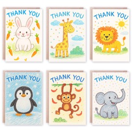 12 Thank You Teacher Cards Multipack – Cute Animal Designs – Kids Thank You Cards for Teachers, Weddings & More – Eco-Friendly – Made in UK