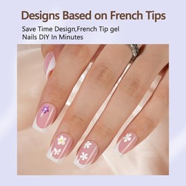 Misssix Uñas francesas a presión, 160 piezas de uñas de gel francesas cortas y cuadradas, uñas postizas de gel suaves en rosa y blanco, kit de inicio 