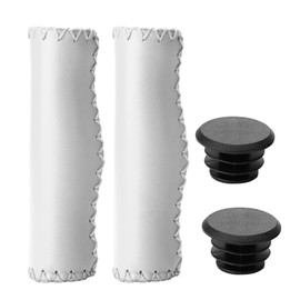 Alomejor 1 Pair of Bicycle Handlebar Grips Hand Stitched PU Handlebar Grips with Connector for MTB BMX Mountain Folding Bike (White)