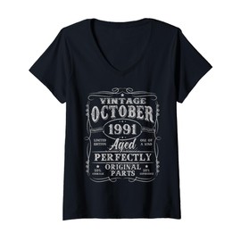 Womens Vintage October 1991 Retro 34 Year Old 34th Birthday Men Boy V-Neck T-Shirt