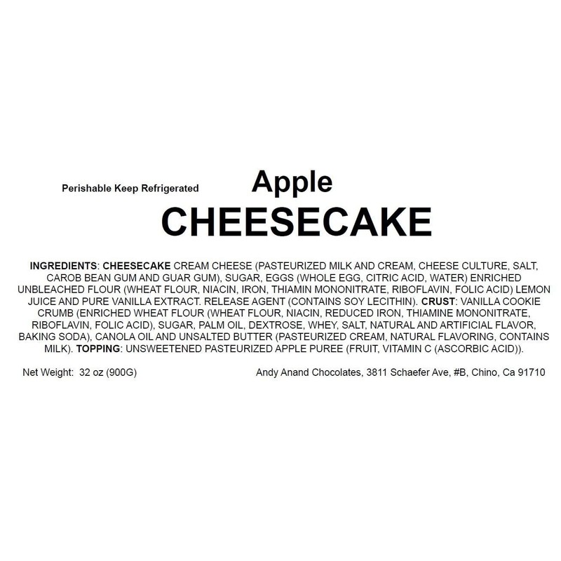 Andy Anand Fresh Baked Gourmet Apple Cheesecake 9" Preservative-F
