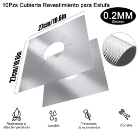 10Pzs Cubierta Revestimiento para Estufa, Protectores de Rango de Gas, Cojines Anti-Aceite Reutilizables y Antiadherentes, Fundas para Quemador de Estufa, Fácil de limpiar, Resistentes al Calor