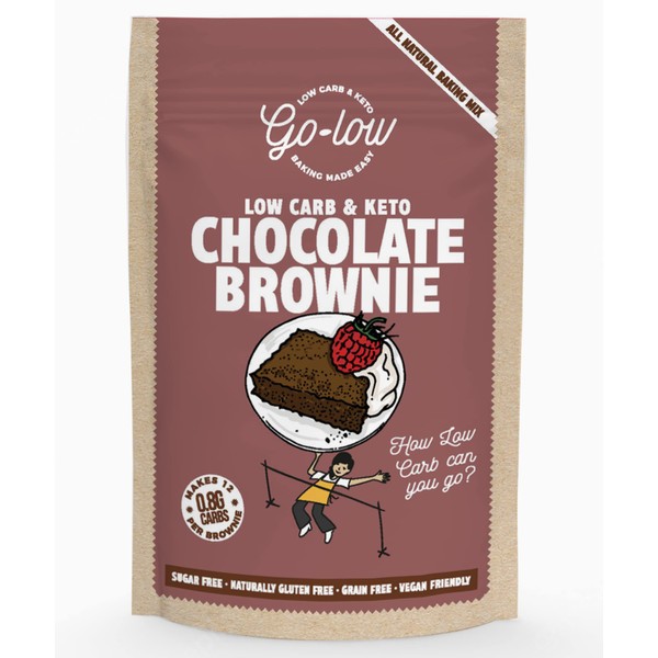 GO-LOW Keto Chocolate Brownies Baking Mix only 0.8g Carbs per portion | 100% Natural | Low Carb | Diabetic Friendly | Vegan Friendly | Gluten Free | Sugar Free | Paleo | Makes 12 (Chocolate Brownies)