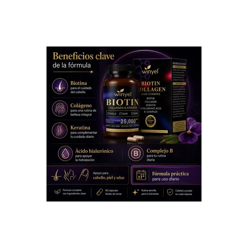 60 Cápsulas Premium Biotina Cuida Pelo Y Uñas