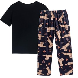 Vopmocld Kids Short Sleeve Long Pants Cartoon Cute 2PCS Sleepwear Casual Loungewear Unisex Child Size 6 Years to 14 Years, Golden Retriever/Black, 10 Years